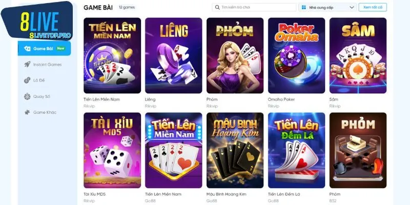 Khám phá kho game bài 8LIVE đỉnh cao