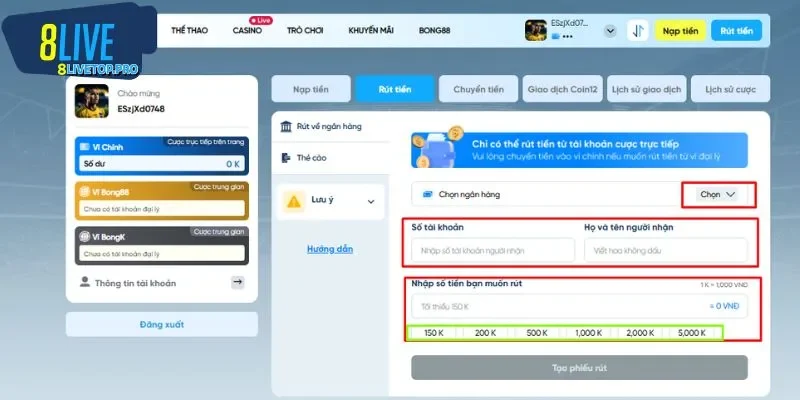 Quy trình rút tiền đơn giản